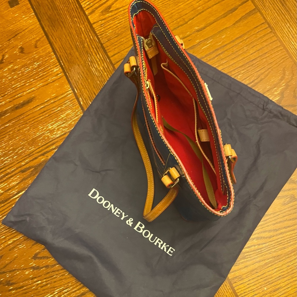 Dooney & Bourke tote (Vintage blue with tan leather straps)- like new!